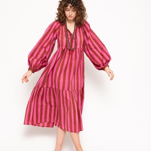 Matta Dresses & Skirts - *SOLD* MATTA Jaya Riviera Dress, Barbie pink + brick red stripes
